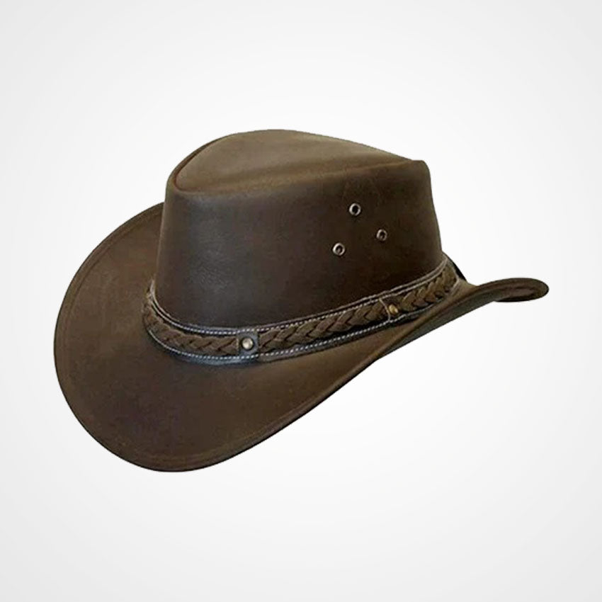 Brown Genuine Leather Braided Hat