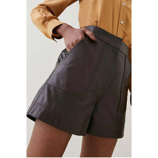 Women's Brown High-Waisted Leather Shorts – Soft Faux Leather Fit