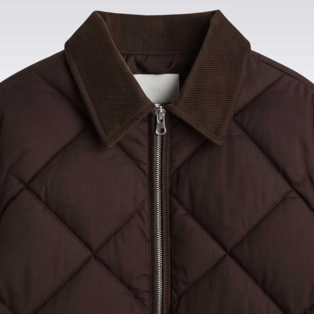 Brown Quilted Cotton Jacket with Corduroy Collar