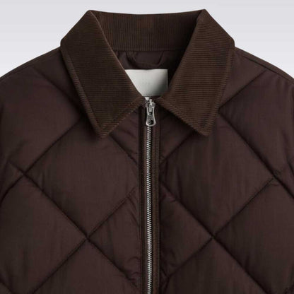 Brown Quilted Cotton Jacket with Corduroy Collar