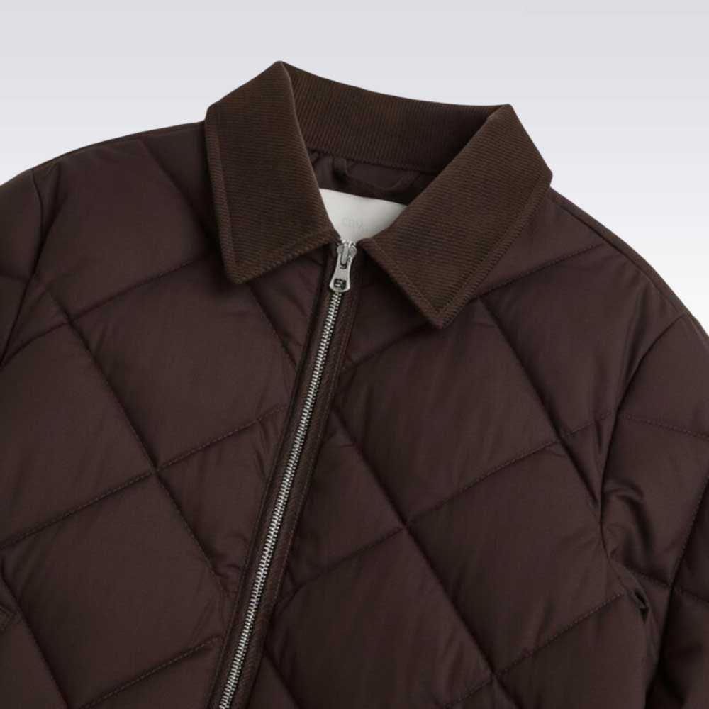 Brown Quilted Cotton Jacket with Corduroy Collar