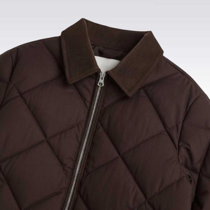 Brown Quilted Cotton Jacket with Corduroy Collar