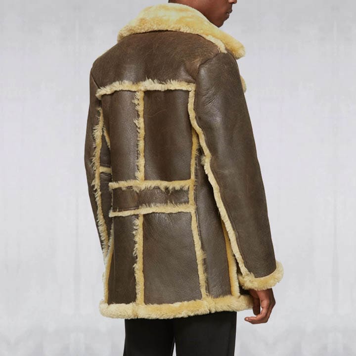 Men Brown Sheepskin Shearling Leather Jacket Coat