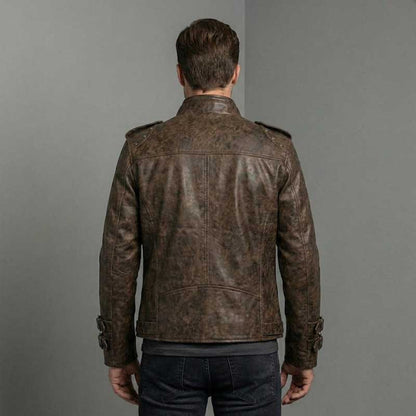 Brown steampunk leather jacket with soft inner lining and luxury streetwear detailing