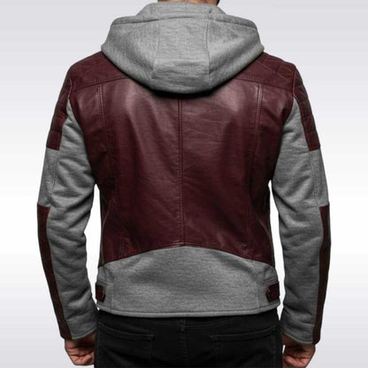 Burgundy Leather Hoodie Jacket for Men