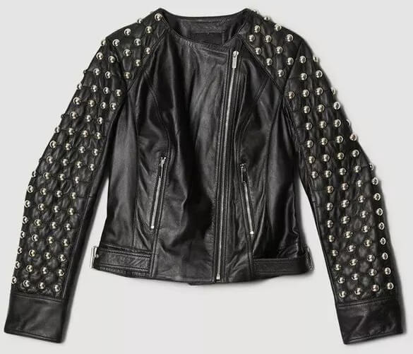 Buy Best Womens Punk Black Studded Leather Biker Jacket