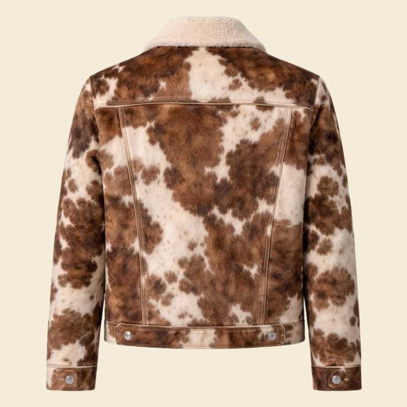 Buy cowhide leather jacket brown white pattern
