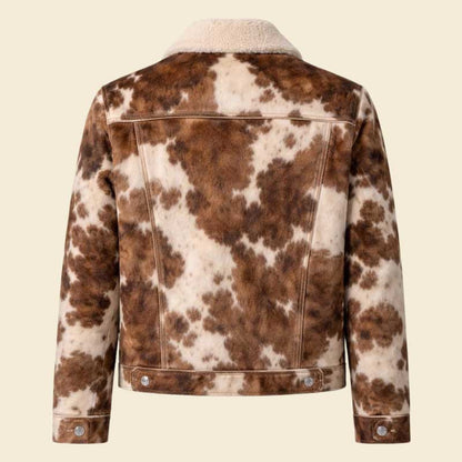 Buy cowhide leather jacket brown white pattern