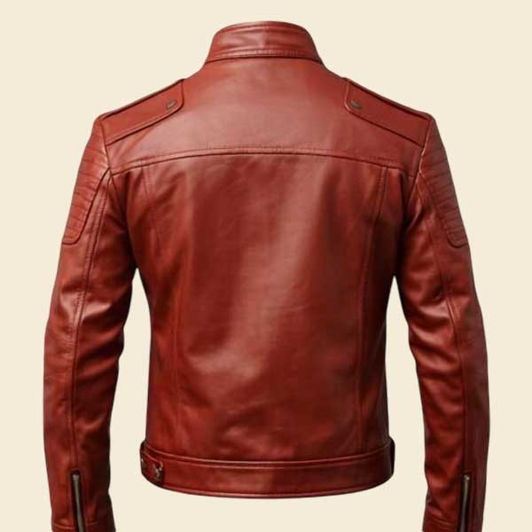 Premium red leather biker jacket for men with zipper closure