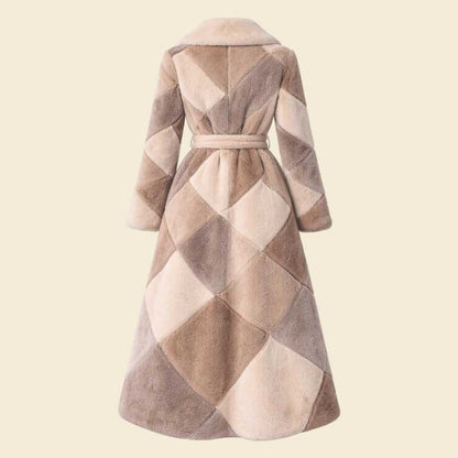 Buy patchwork faux fur maxi coat plush winter jacket