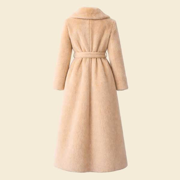 Buy womens faux fur maxi coat with adjustable belt