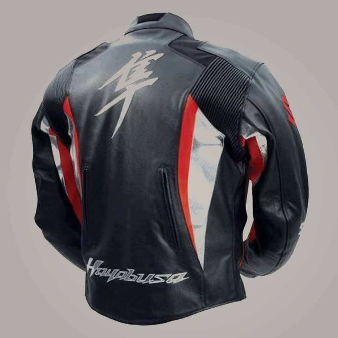 Suzuki Hayabusa Red Leather Racing Motorcycle Jacket with CE Approved