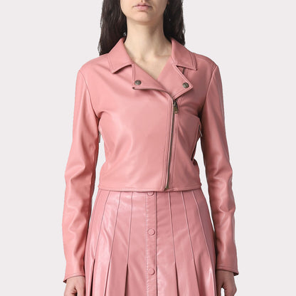 Pink Minimal Leather Jacket - Patel Chic Collection