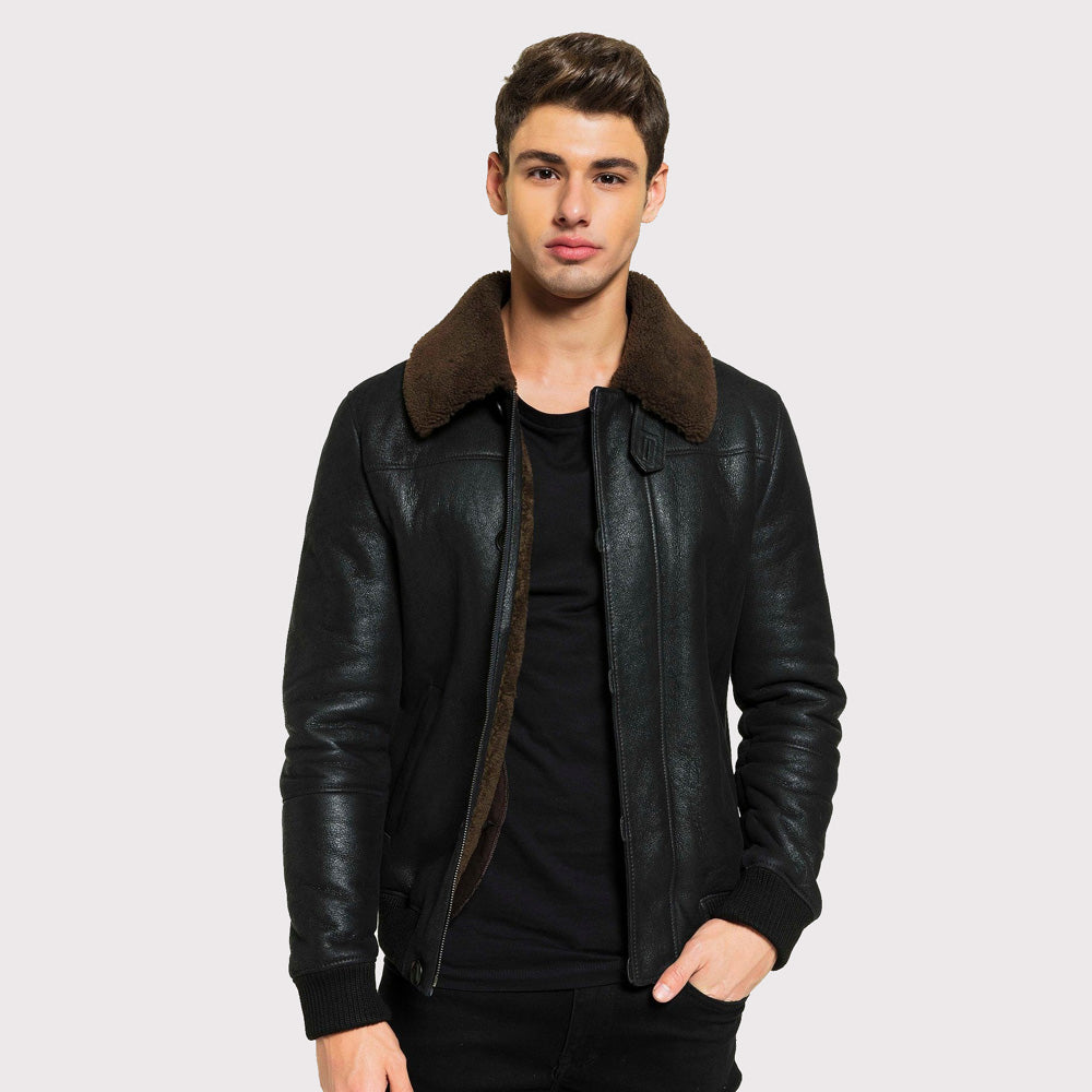 Classic Men's Tobacco Shearling Jacket