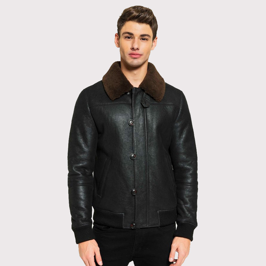 Classic Men's Tobacco Shearling Jacket