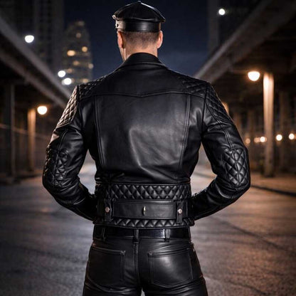 Classic Brando biker jacket with quilted detailing, zipped cuffs and reinforced stitching