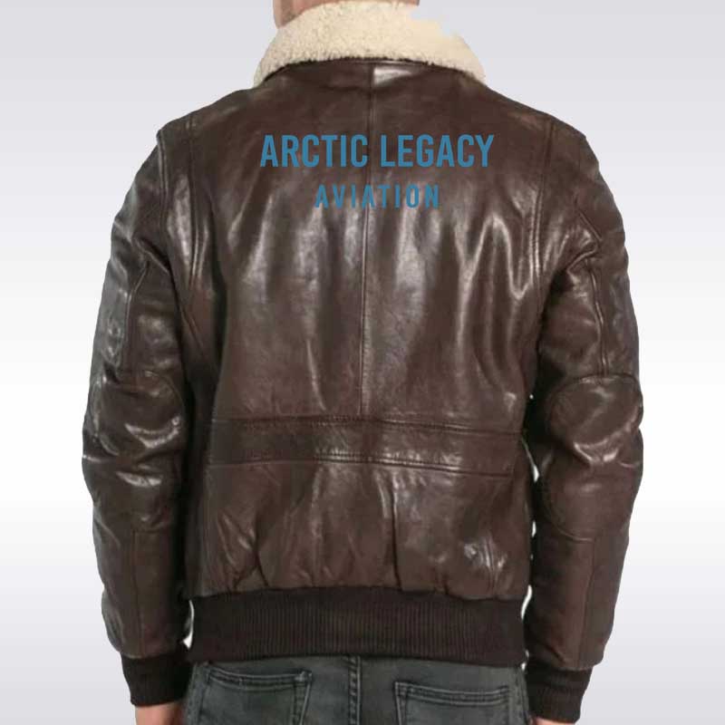 Classic Brown Sheepskin Leather Aviator Bomber Jacket with custom logo Embroidery