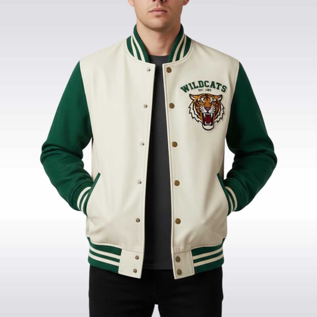 Classic College Bomber Varsity Jacket with Custom Embroidered Logo