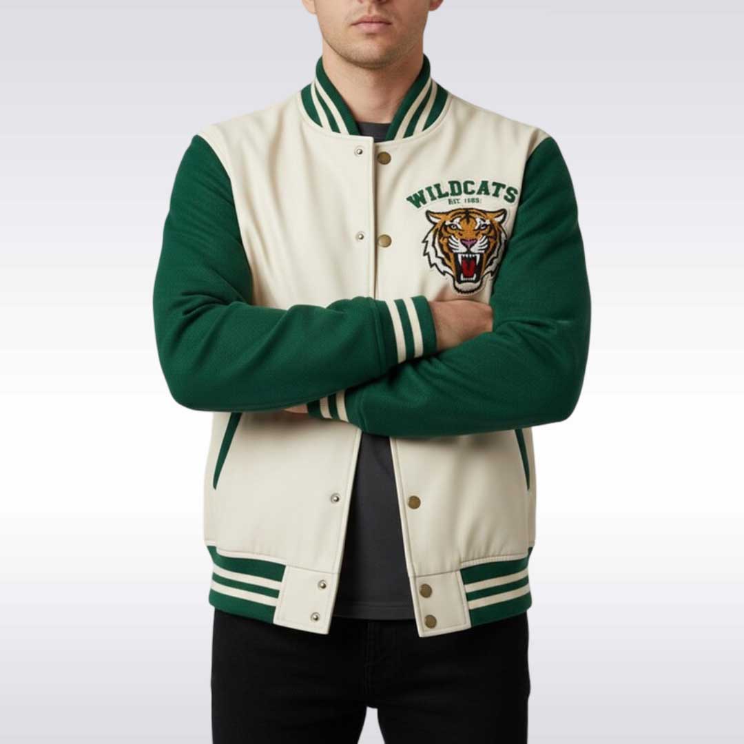 Classic College Bomber Varsity Jacket with Custom Embroidered Logo