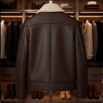 Classic WWII pilot coat featuring premium brown leather and cozy shearling fur interior