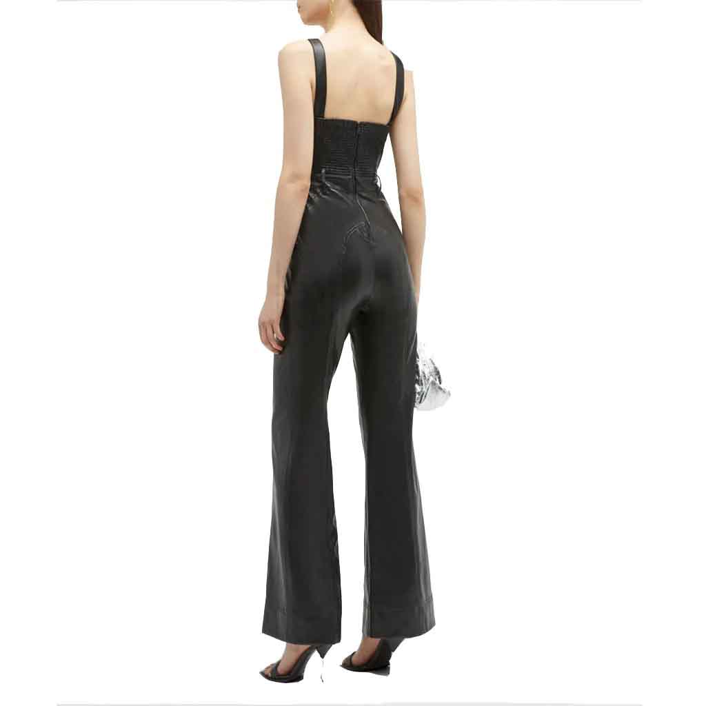 Classy Black Flared Leather Jumpsuit for Women