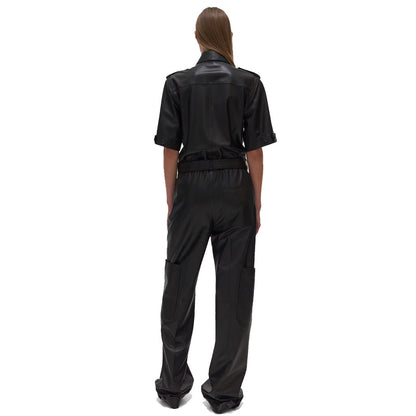 Classy Black Baggy Leather Jumpsuit for Winter 2023