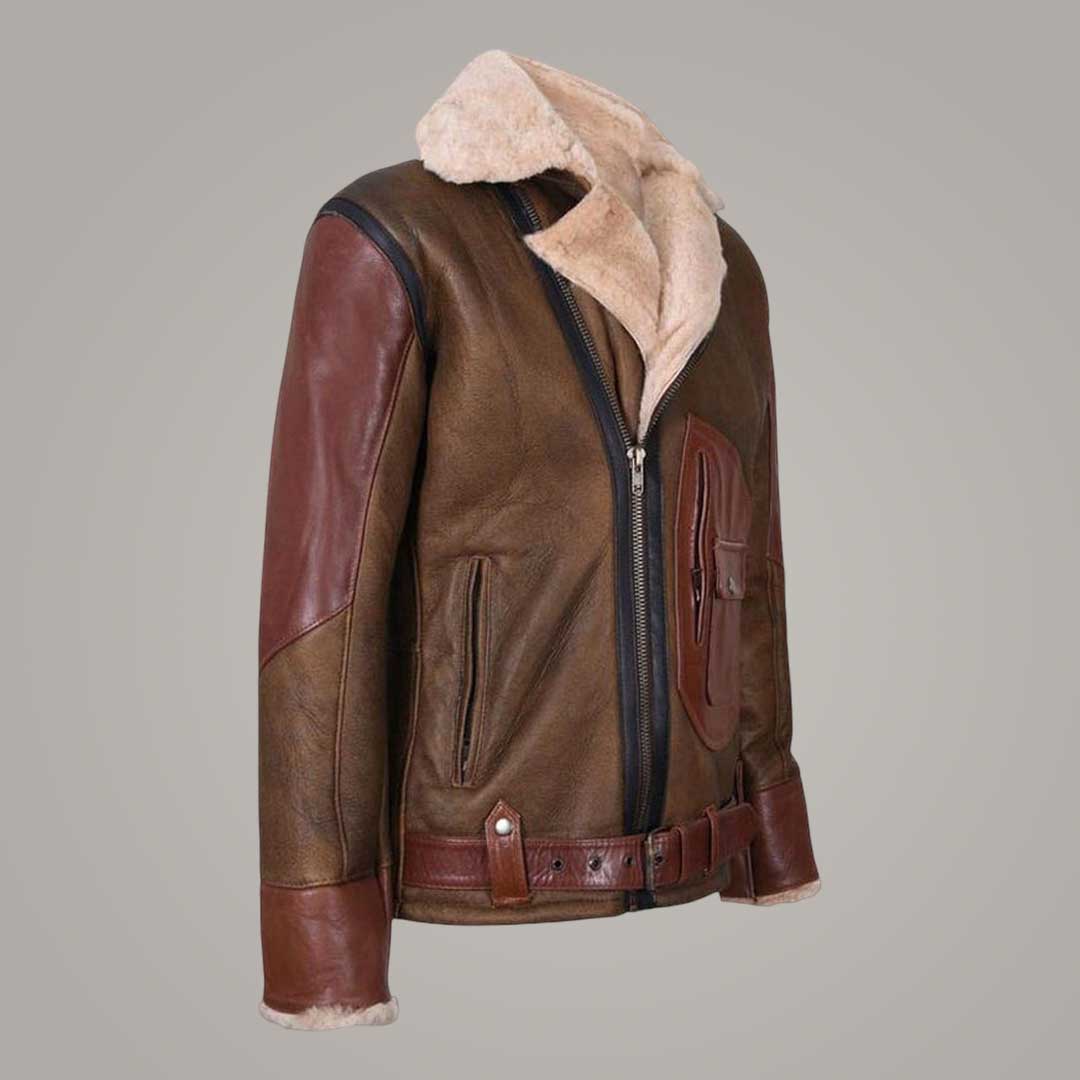 Close Up of Brass Zipper and Adjustable Waist Buckles on B3 Aviator Jacket by Jackets Kingdom