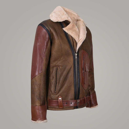 Close Up of Brass Zipper and Adjustable Waist Buckles on B3 Aviator Jacket by Jackets Kingdom