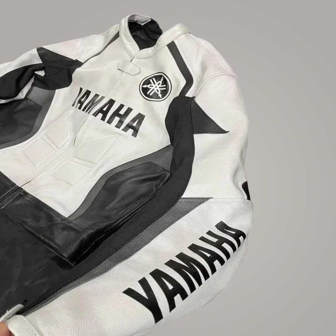 Close Up of Heavy Duty Zipper Adjustable Waist Straps and Shoulder Padding on Yamaha Jacket by Jackets Kingdom
