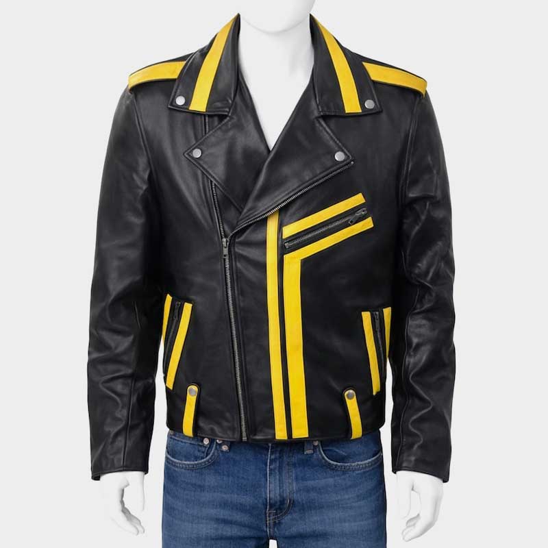Conan Gray Never Ending Stars black leather jacket with lapel collar and zipper closure