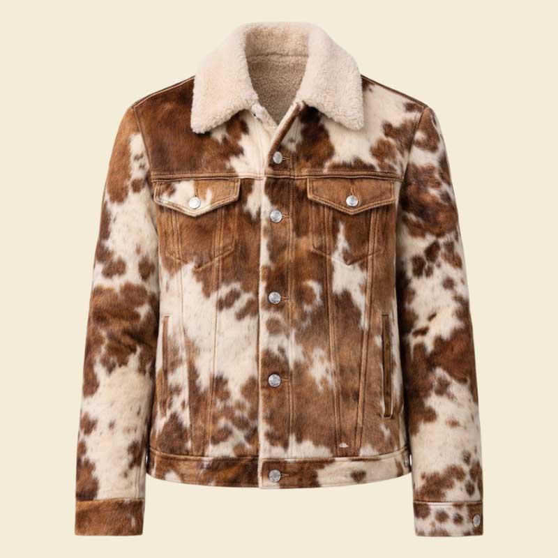 Cowhide Leather Jacket with Sherpa collar ranch style