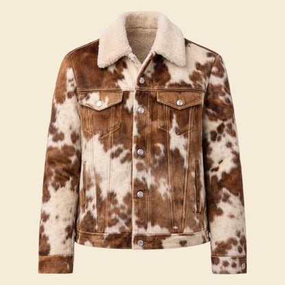 Cowhide Leather Jacket with Sherpa collar ranch style