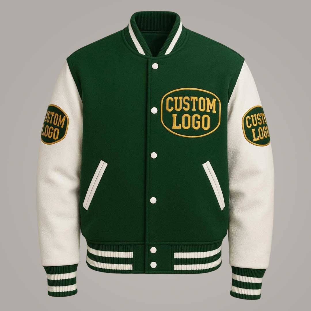 Men's Custom Logo Varsity Jacket with Leather Sleeves