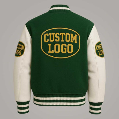 Men's Custom Logo Varsity Jacket with Leather Sleeves