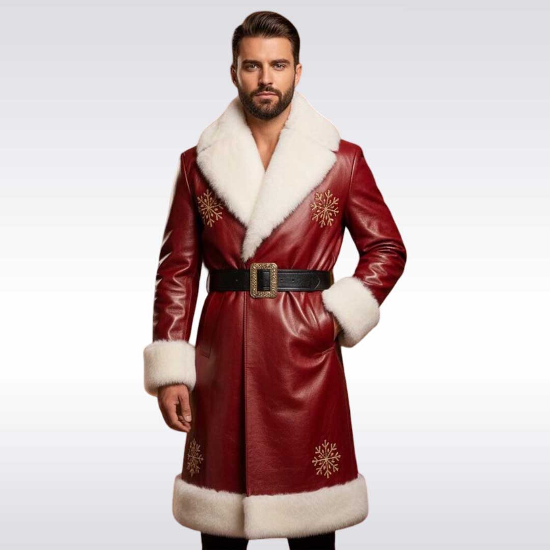 Customized Santa Inspired Red Leather Duster Christmas Coat