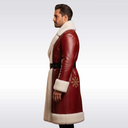 Customized Santa Inspired Red Leather Duster Christmas Coat