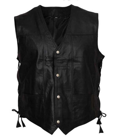 Daryl Dixon Black Leather Vest with Blue Wing Back Design