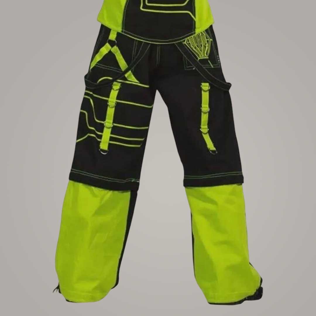 Detachable Convertible Cyberpunk Neon Cargo Pants Back View by Jackets Kingdom
