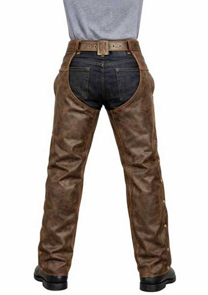 Distressed Brown Leather Motorcycle Chaps