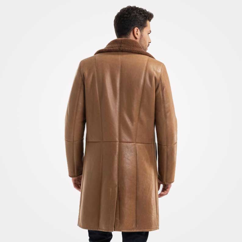 Double breasted leather trench coat featuring full shearling lining by Jackets Kingdom