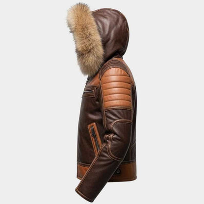 Dual tone brown sheepskin leather jacket with quilted moto detailing by Jackets Kingdom
