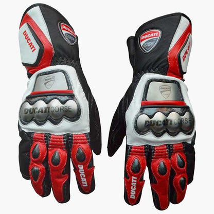 Ducati Corse Cowhide Leather Racing Gloves with Carbon Knuckle Armor