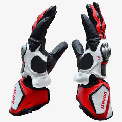 Ducati Corse Cowhide Leather Racing Gloves with Carbon Knuckle Armor
