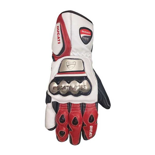 Ducati Corse Leather Motorcycle Racing Gloves with Hard Knuckle Protection