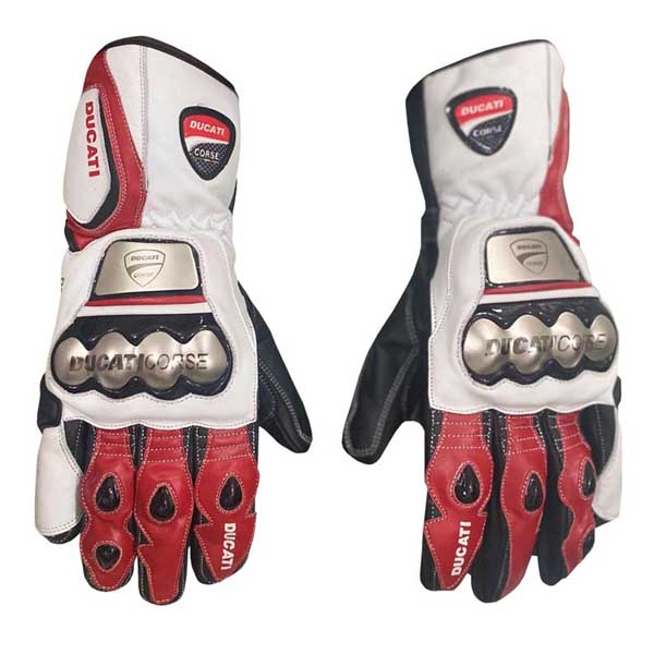 Ducati Corse Leather Motorcycle Racing Gloves with Hard Knuckle Protection