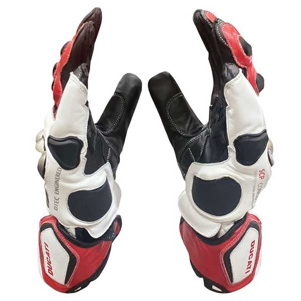 Ducati Corse Leather Motorcycle Racing Gloves with Hard Knuckle Protection