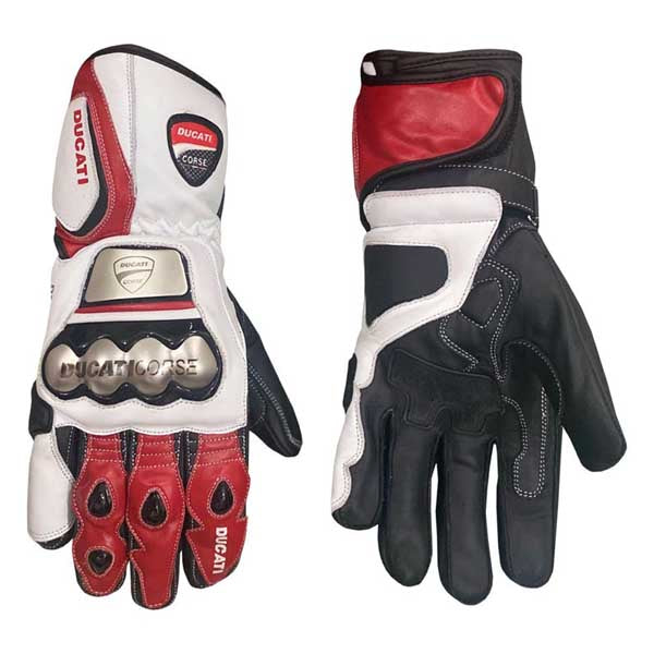 Ducati Corse Leather Motorcycle Racing Gloves with Hard Knuckle Protection
