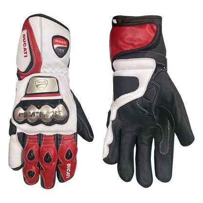 Ducati Corse Leather Motorcycle Racing Gloves with Hard Knuckle Protection