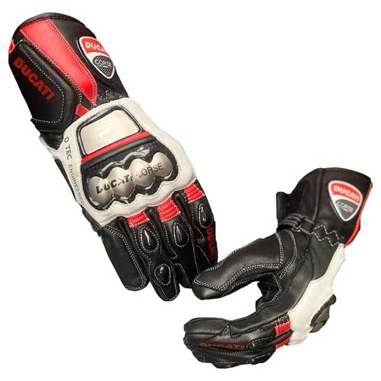 Ducati Corse Racing Leather Gloves Black Red White