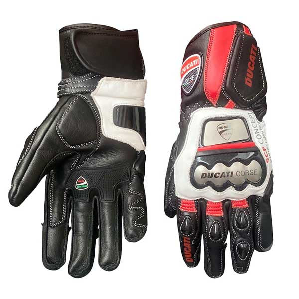 Ducati Corse Racing Leather Gloves Black Red White